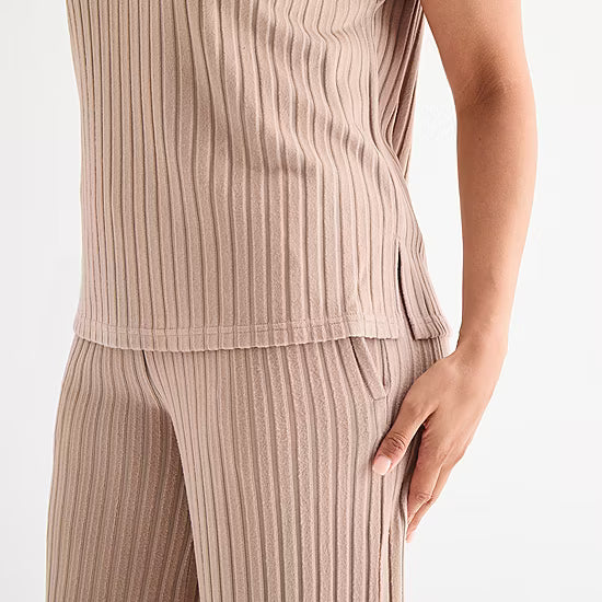 Liz Claiborne Womens Rib Round Neck Short Sleeve 2-pc. Pajama Sets